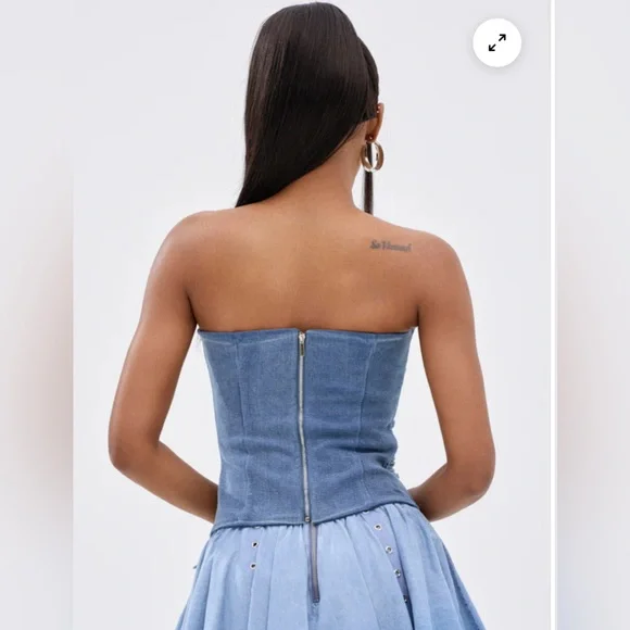 AKIRA Denim Blue Fringe Corset Top L - Picture 3 of 4